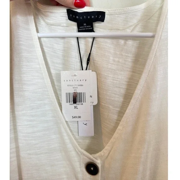 Sanctuary White Button Front Drawstring Waist Slub Tank Top XL NWT - Picture 3 of 4